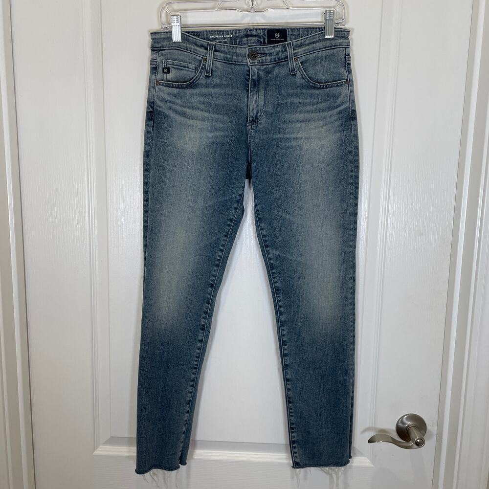 AG‎ Jeans The Prima Ankle Cigarette Leg Medium Wash Raw Hem 28